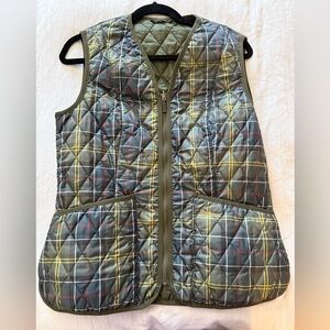 Barbour Quilted Vest - Olive and Yellow Plaid